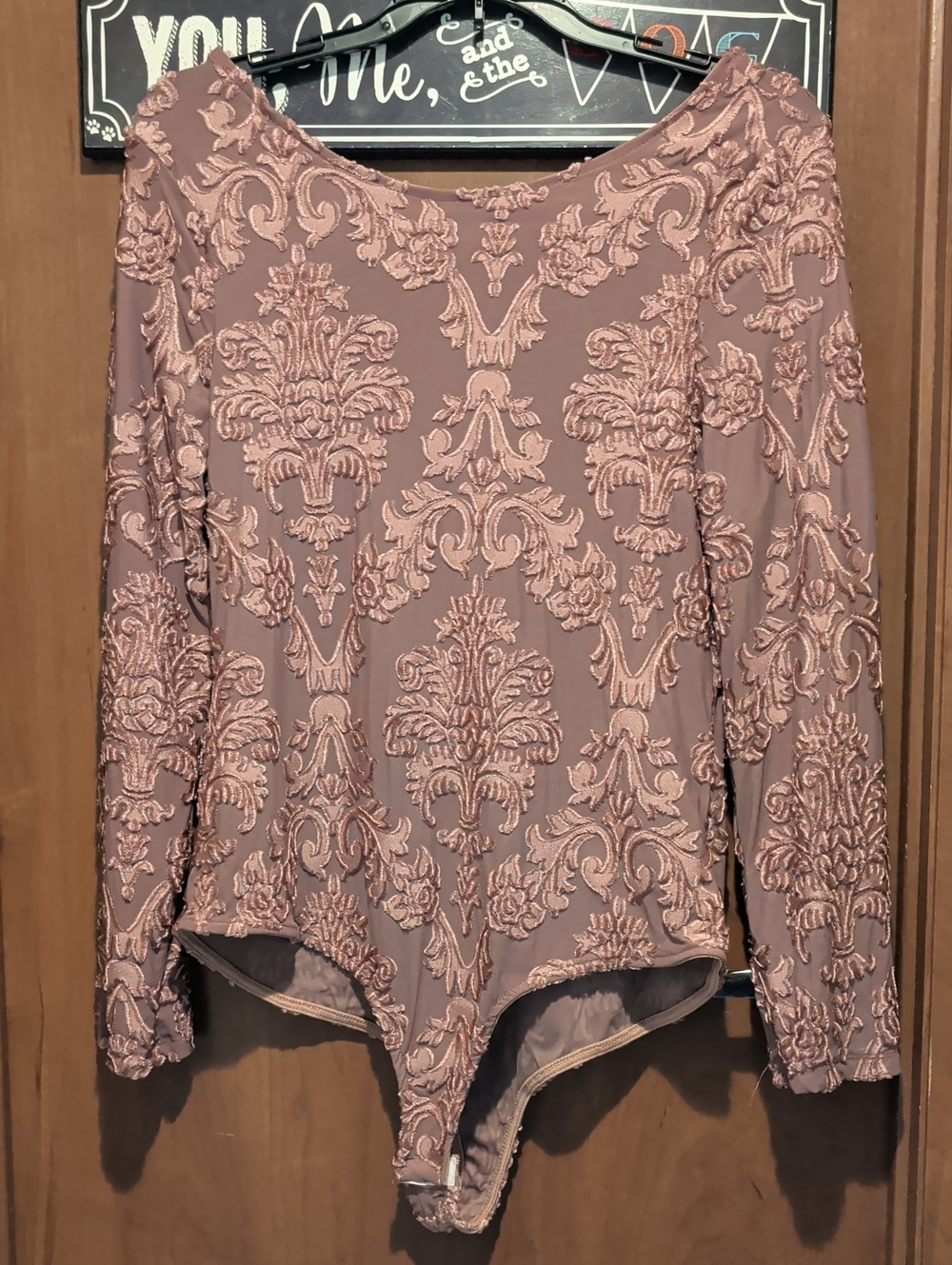 Embroidered Mauve Long-Sleeve Bodysuit
